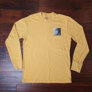 Hollister Yellow Surfing California Long Sleeve Men's Small Cotton Blend Tee